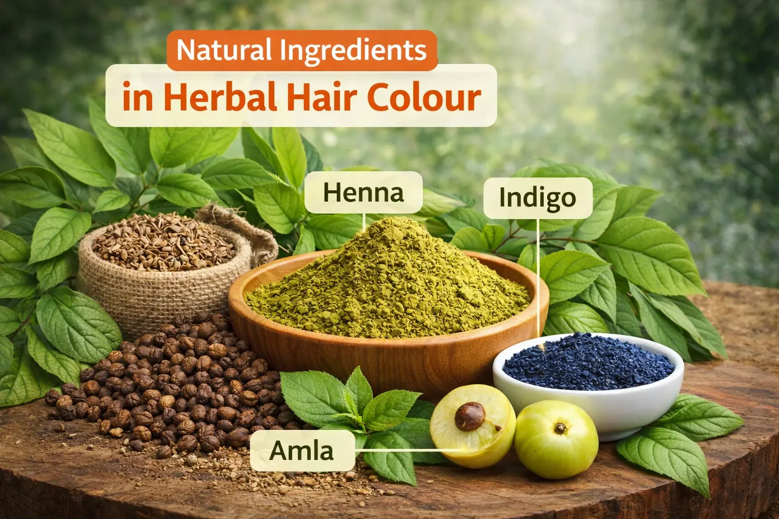  herbal hair colour ingredients including henna indigo and amla powders