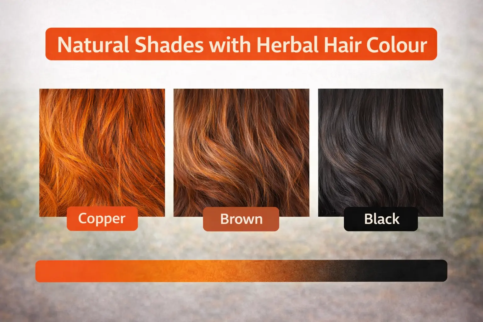  natural hair shades from copper to black created using henna and indigo